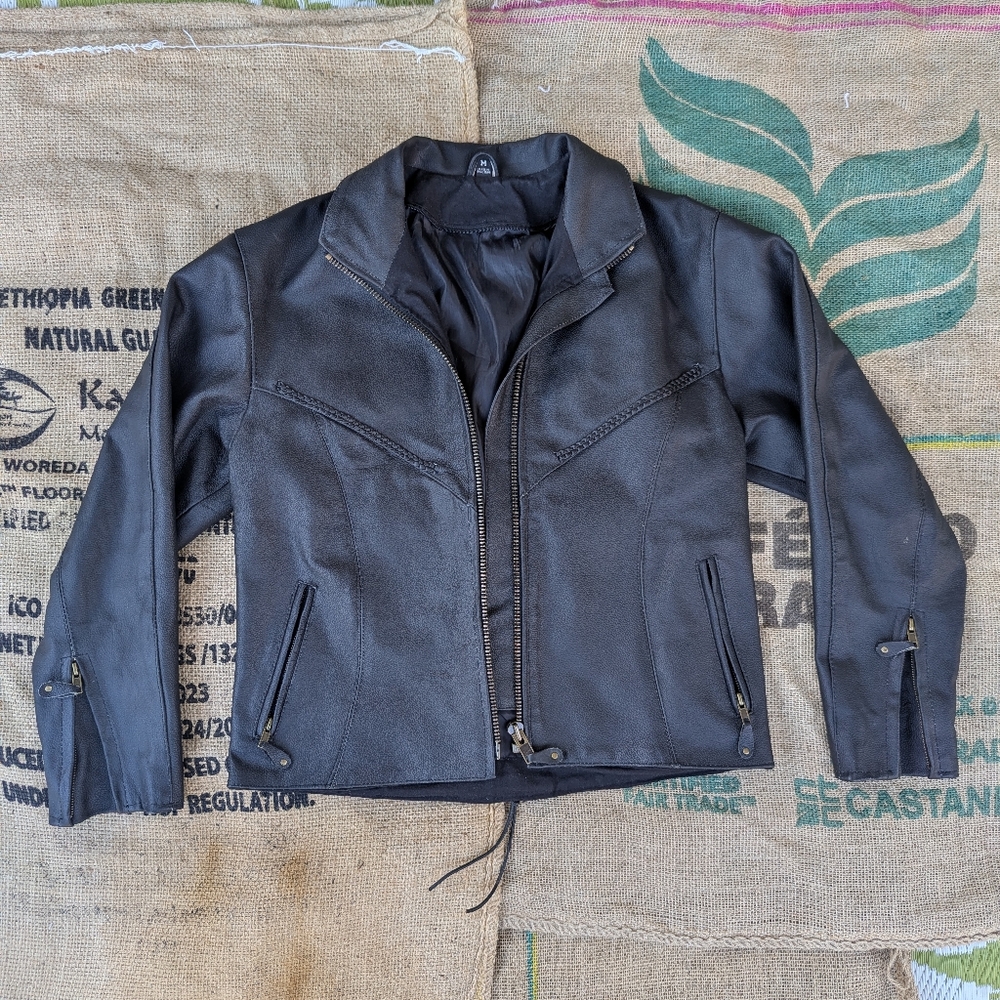 HEAVY Durable Riding Black Leather Jacket Yellowstone Western Biker Vintage